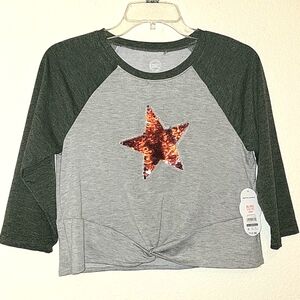 Wonder Nation girls LS Crop Top, Size XL (14-16) Plus, Grey, NWT